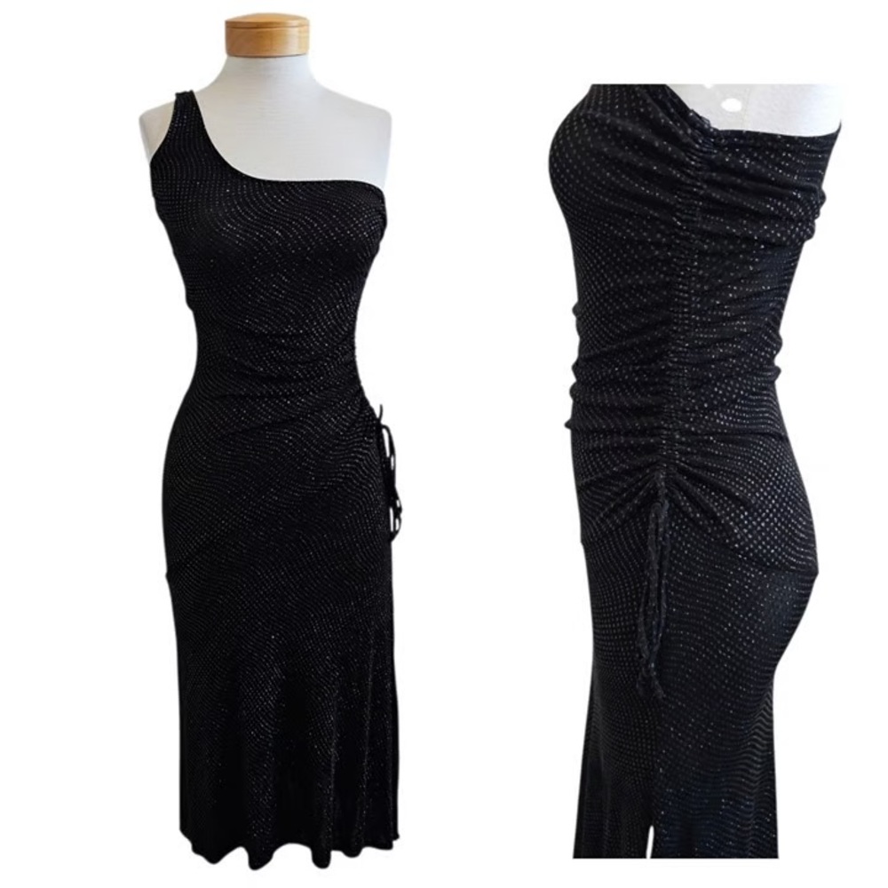 City Triangles Black & silver sparkly one shoulder maxi dress
